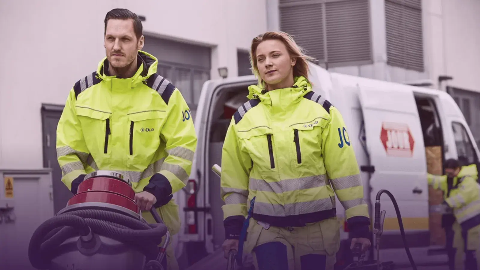 Ocab sanitation technicians by their service van