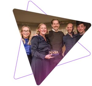 Adway team holding their National Online Recruitment Awards trophy