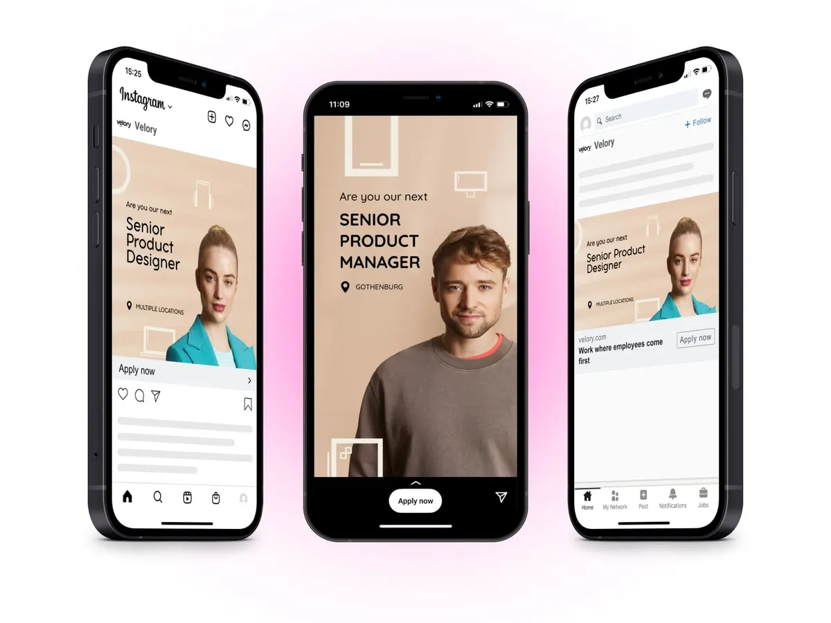 Velory branded recruitment ad campaign created with Adway