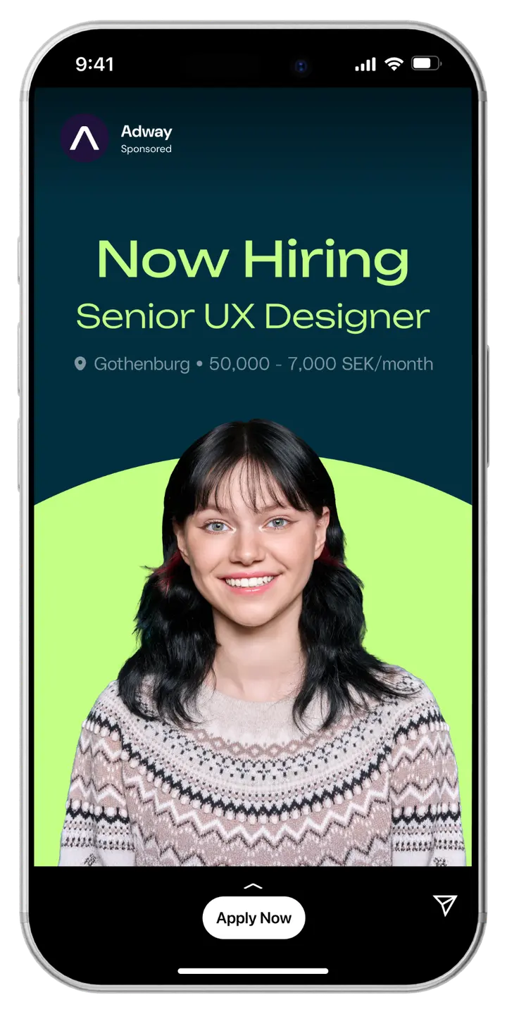 Social Apply running inside a story placement — candidate applies without leaving the feed