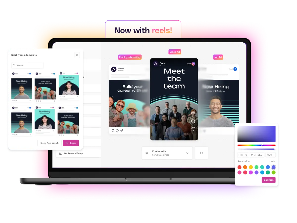 Adway Creative Studio editor customising a social job ad
